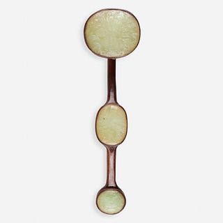 Chinese, jade-inset ruyi scepter