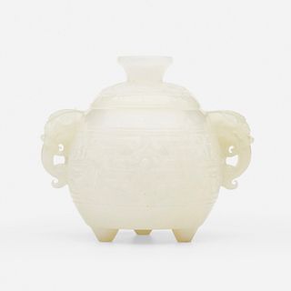 Chinese, white jade censer and cover