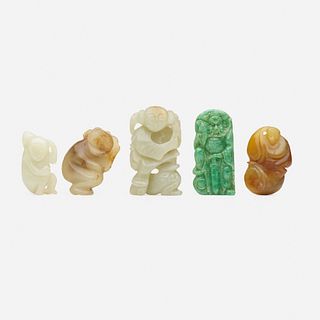 Chinese, jade and jadeite carvings, collection of five
