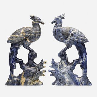 Chinese, lapis lazuli phoenixes, pair