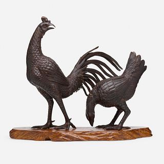 Japanese, Okimono 'Rooster and Hen' group
