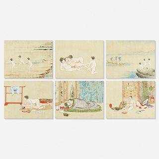 Japanese School, erotic paintings, collection of six