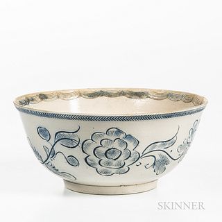 Staffordshire Scratch Blue Decorated Salt-glazed Stoneware Bowl