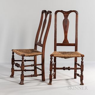 Pair of Carved Maple Spanish-foot Side Chairs