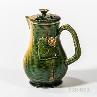 Staffordshire Green- and Yellow-glazed Covered Cream Jug
