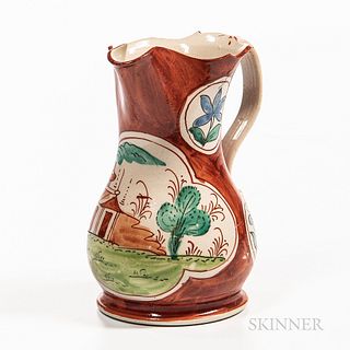 Staffordshire Enamel-decorated Salt-glazed Stoneware Cream Jug