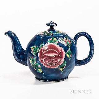 Staffordshire Enamel-decorated Salt-glazed Stoneware Teapot
