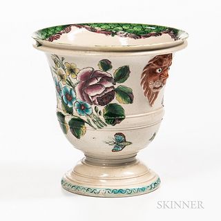 Staffordshire Enamel-decorated Salt-glazed Stoneware Flower Urn