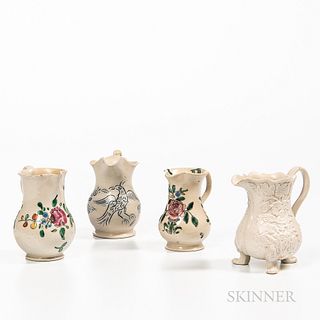 Four Small Staffordshire Salt-glazed Stoneware Cream Jugs