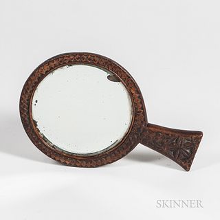 Chip-carved Walnut Hand Mirror