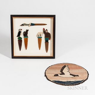 Five Framed Grenfell Letter Openers and a Small Round Grenfell Mat