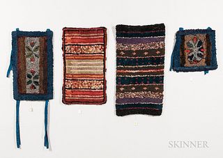 Shirred Rug, Yarn-sewn Rug, and Two Hooked Seat Covers