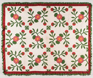 Hand-stitched Floral Applique Quilt
