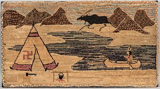 Indian Teepee and Moose Hooked Rug