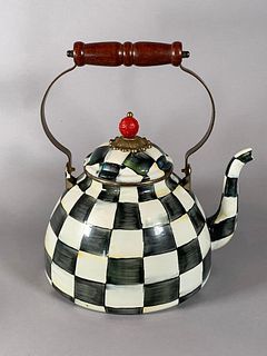 Mackenzie Childs Large Courtly Check Enamel Teapot