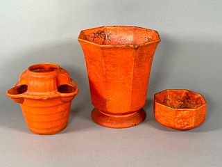 Three Pieces of Cowan Pottery, Oriental Red Glaze