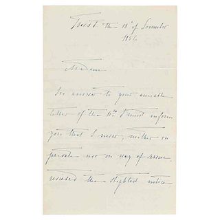 Habsburg, Maximiliano of. Handwritten letter. September 18th, 1856. Signed.