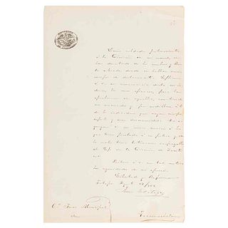 González Ortega, Jesús. Handwritten letters. Tecamachalco, August 27th, 1862. Signed and seal from División de Zacatecas.