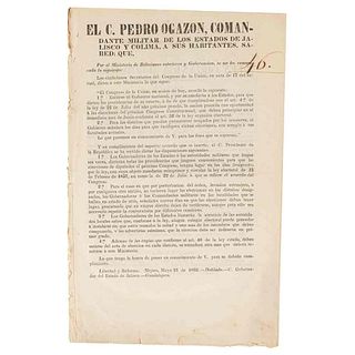 Juárez, Benito - Ogazón, Pedro. Ley Orgánica Electoral. Guadalajara, June 7th, 1862.