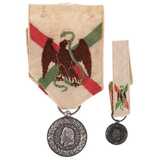 Medals from the Expédition du Mexique. Silver, 0.7 x 0.39" (18 and 10 mm). Pieces: 2.