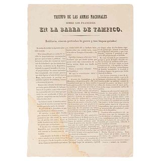 Garza, Juan José de la. Comunicado con respecto al Triunfo de las Armas Nacionales sobre los Franceses en la Barra deTampico, 1863.