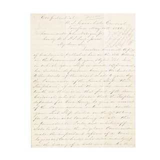 Chase, Franklin. Letter Addressed to Commander John Madigan, Jr., Captain of the U.S.S. Paul Jones... Tampico, May 10th, 1866.