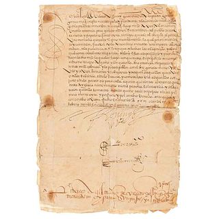 Velasco, Luis de (2o. Viceroy of New Spain). Merced de Ganado Menor.  México, 1560. 2 p. handwritten. Signed.