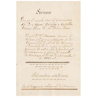 Velasco, Francisco Lorenzo de. Sermón. Que en el Cumple Años del Serenissimo Sor. D. Miguel Hidalgo y Costilla... Tlapuxahua, 1812.