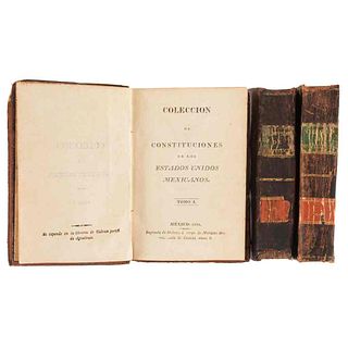 Colección de Constituciones de los Estados Unidos Mexicanos. México: Imprenta de Galván a cargo de Mariano Arévalo, 1828. Pieces: 3.