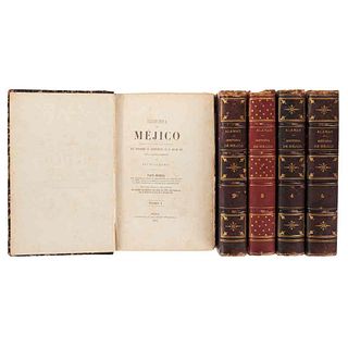 Alamán, Lucas. Historia de Méjico. México: Imprenta de J. M. Lara, 1849 - 1852. First edition. Illustrated. Pieces: 5.