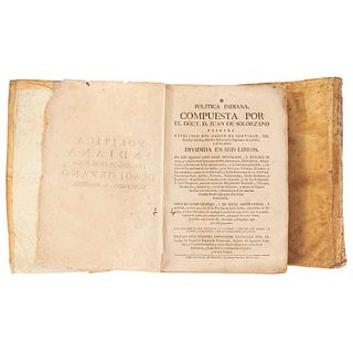 Solórzano Pereyra, Juan de. Política Indiana. Madrid: Por Matheo Sacristan - Gabriel Ramírez, 1736 y 1739. Pieces: 2.