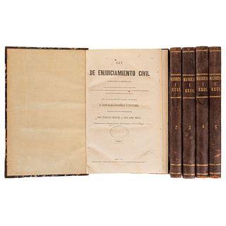 Manresa y Navarro, José María - Miquel y Rubert, Ignacio - Reus García, José. Ley de Enjuiciamiento Civil. México, 1874 - 75. Pieces: 5