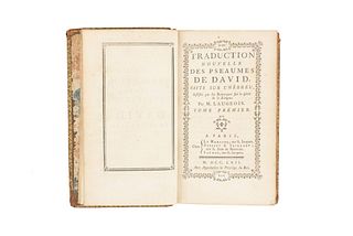 Laugeois, M. Traduction Nouvelle des Pseaumes de David, Faite sur l'Hebreu... París, 1762. Tomes I - II in one volume.