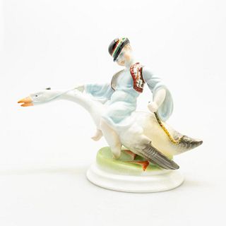 Herend Porcelain Large Figure Boy Riding A Goose
