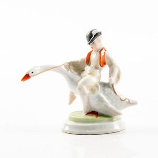 Herend Porcelain Miniature Figurine Boy On Goose