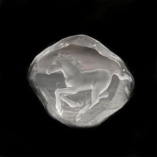 Mats Jonasson Crystal Paperweight, Galloping Horse 0095