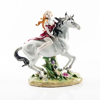 German Large Porcelain Figure Girl Riding Horse