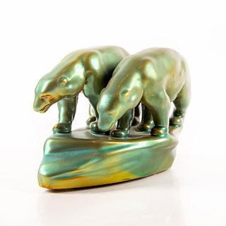 Zsolnay Pecs Iridescent Green Eosin Glazed Group Figure