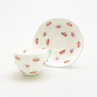 Shelley Bone China Teacup And Saucer, Rosebud Pattern