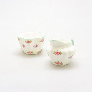 Shelley Bone China Creamer & Sugar Bowl Rosebud Pattern