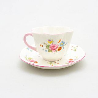 Shelley Bone China Teacup And Saucer, Rose & Red Daisy