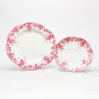 Shelley Bone China Vintage Art Deco Plates, Dainty Pink