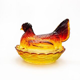 Vintage Amberina Glass Hen On Nest Covered Dish