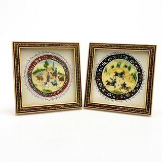 Two Framed Russian Miniature Palekh Plates, Polo & A Hunt