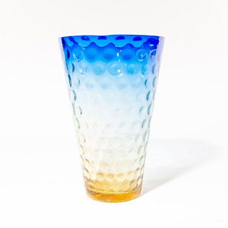 Large Bluerina Art Glass Thumbprint Vase