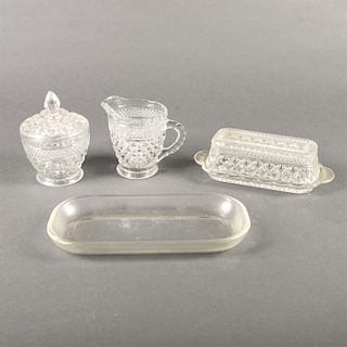 Vintage Clear Cut Glass Creamer, Sugar And Butter Dish Set