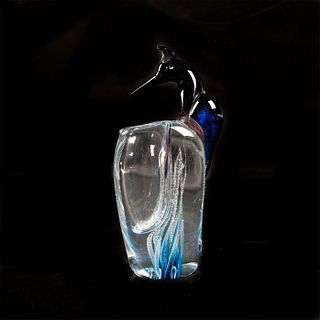 Marcolin Art Crystal Glass Vase, Kingfisher On Vase