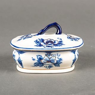 Porcelain Flow Blue Floral Lidded Soap Dish Holder