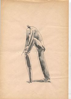 SERGIO ZANNI   Ferrara, 1942 <br><br><br>Man tying a shoe<br>China ink and watercolored ink on paper, 31 x 21 cm<br><br><br>Good conditions. Without f