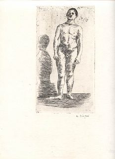 ALBERTO ZIVERI<br>Rome, 1908 - 1990<br><br>Standing male, 1937<br>Dry-point engraving, 20 x 11 cm engraving (34,5 x 24,5 cm sheet)<br>Signed upper lef